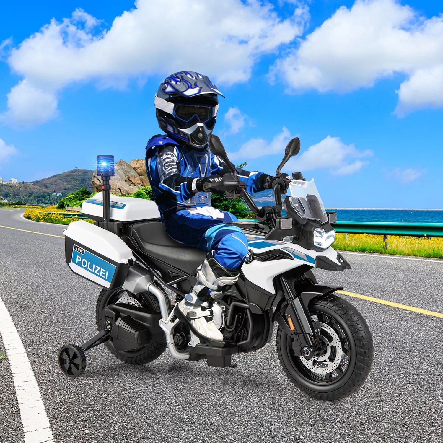 

12V BMW Kids Ride на полицейском мотоцикле со светом и музыкой, белый Slickblue