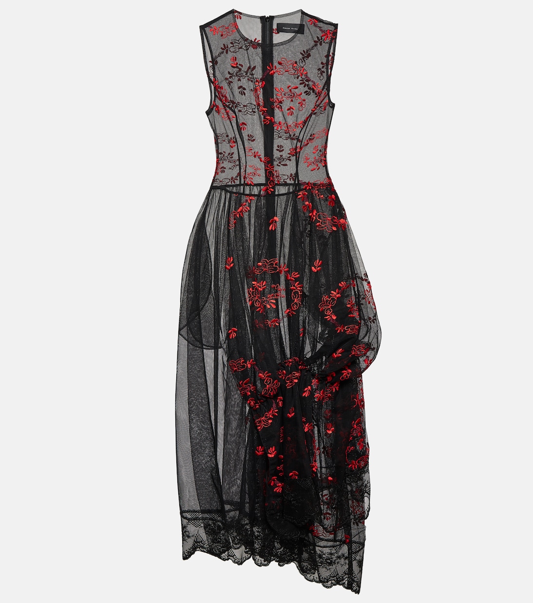 Платье миди из тюля с цветочной вышивкой Simone Rocha, черный