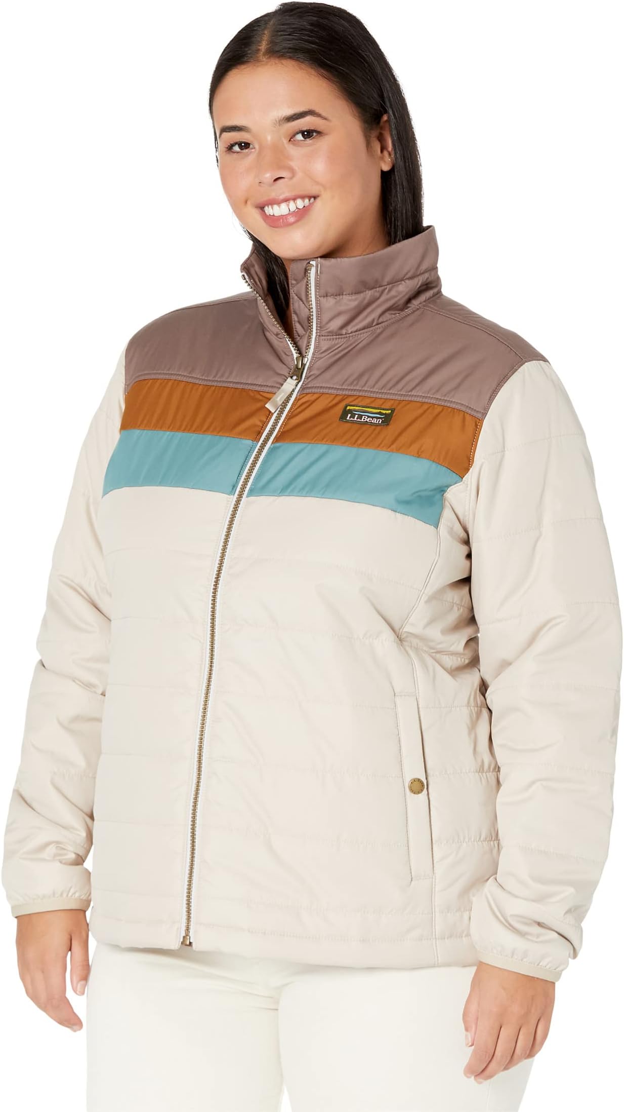 Классическая куртка-пуховик Mountain больших размеров в стиле колор-блок L.L.Bean, цвет Taupe Brown/Gray Birch