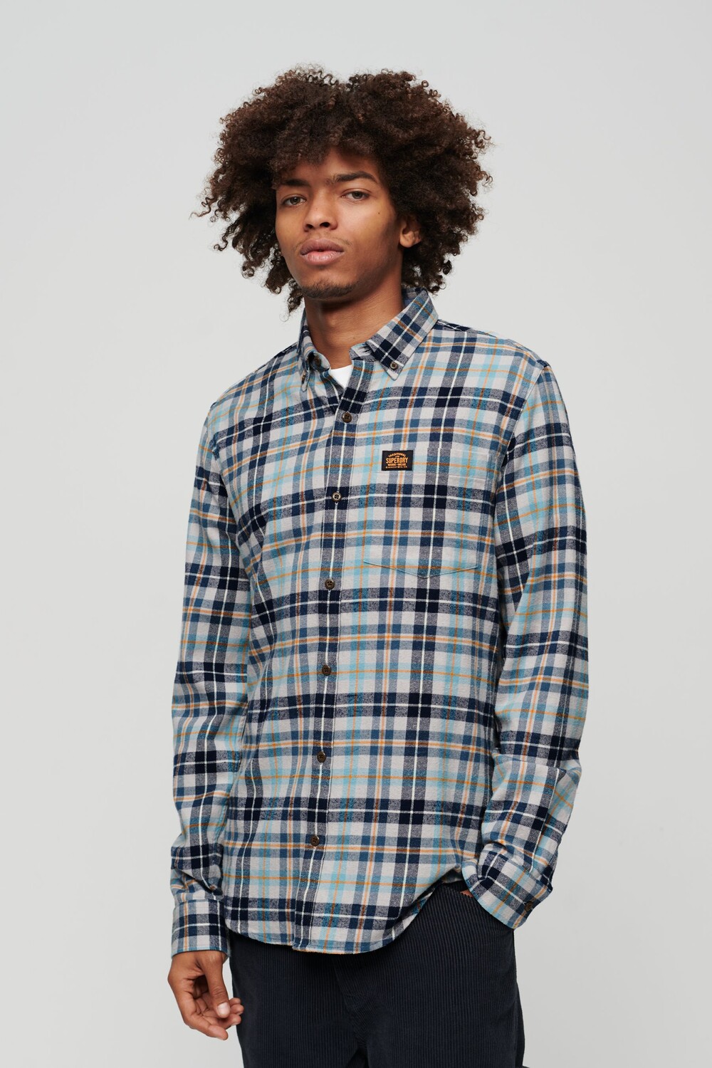 

Клетчатая хлопковая рубашка с длинными рукавами Superdry, серый