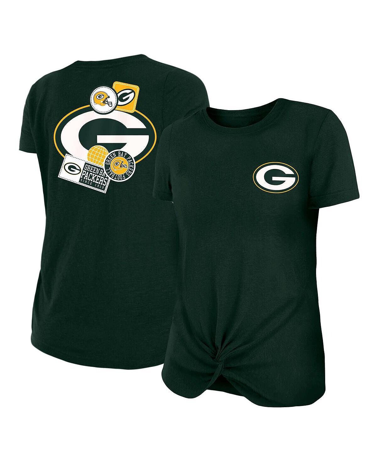 

Женская зеленая футболка Green Bay Packers Athletic Slub с узлом спереди New Era, зеленый