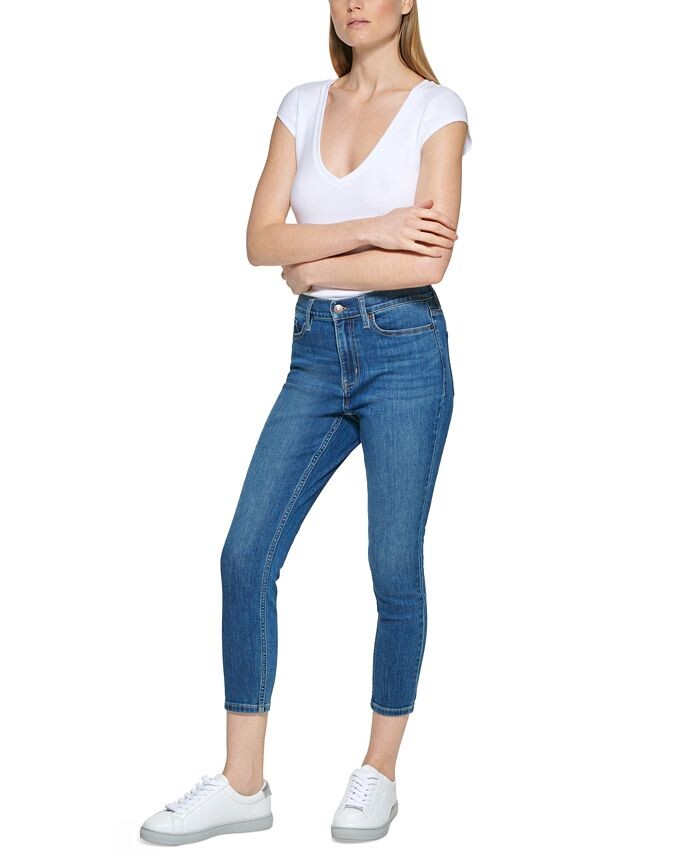 

Джинсы скинни до щиколотки Petite с высокой посадкой 27 дюймов Calvin Klein Jeans, цвет Malibu