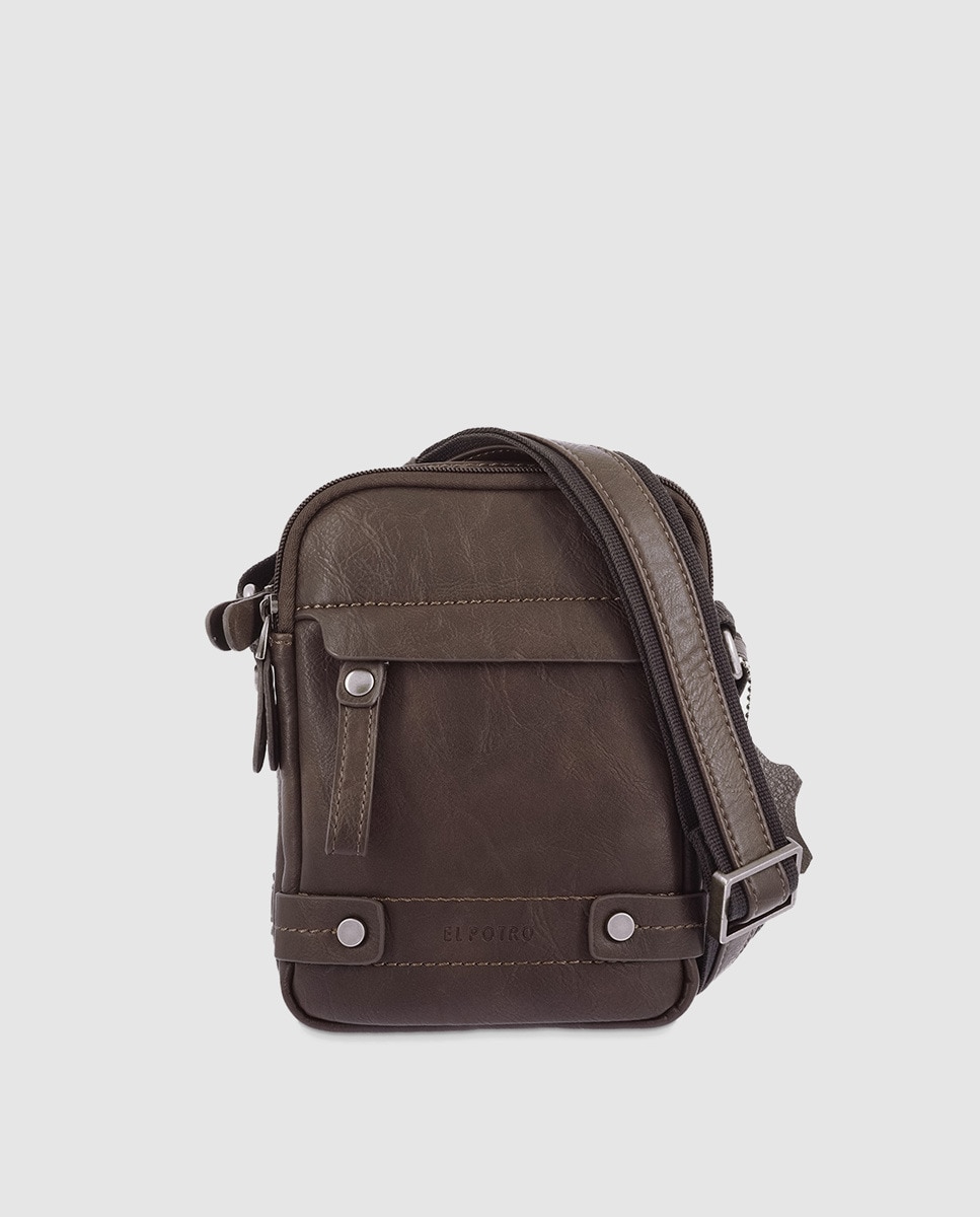 цена Темно-коричневая сумка через плечо из плотной ткани El Potro, темно коричневый