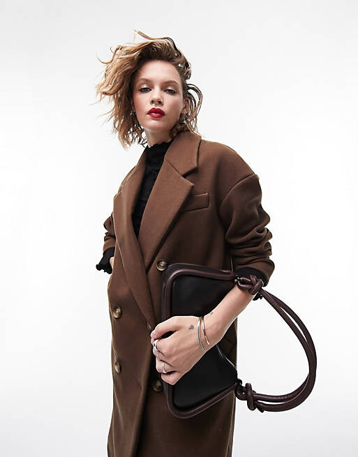 

Двубортное длинное пальто шоколадного цвета Topshop, Коричневый