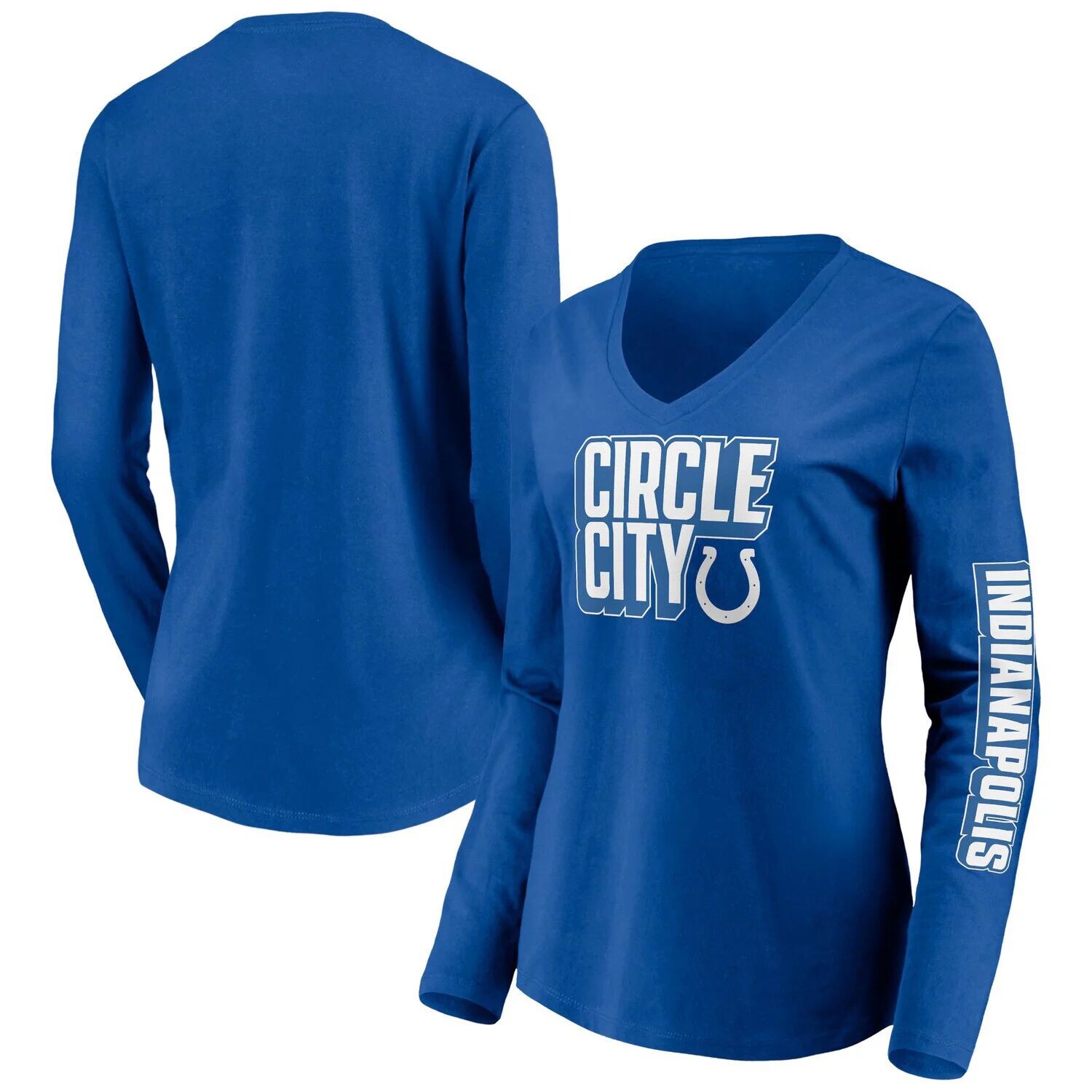 

Женская футболка Fanatics Royal Indianapolis Colts Hometown Collection с v-образным вырезом и длинными рукавами Fanatics