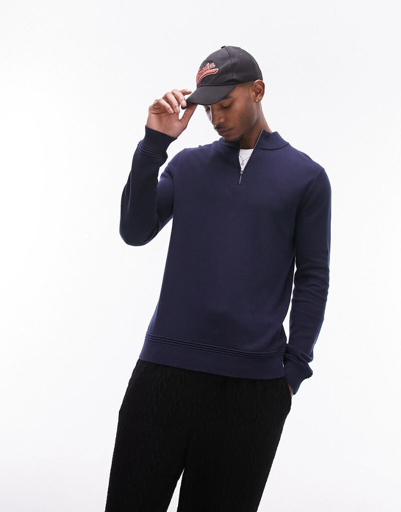 

Темно-синий свитер с молнией 1/4 Topman Essentials