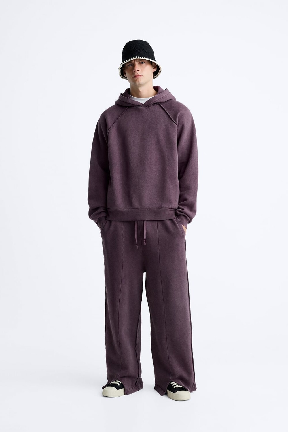 

Худи с вытеленными капюшонами с рифами ZARA, бордовый, Красный