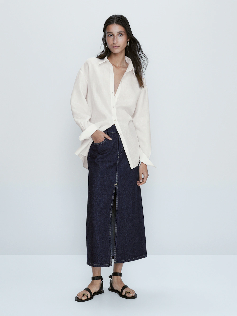 

Рубашка из 100% льна Massimo Dutti, белый