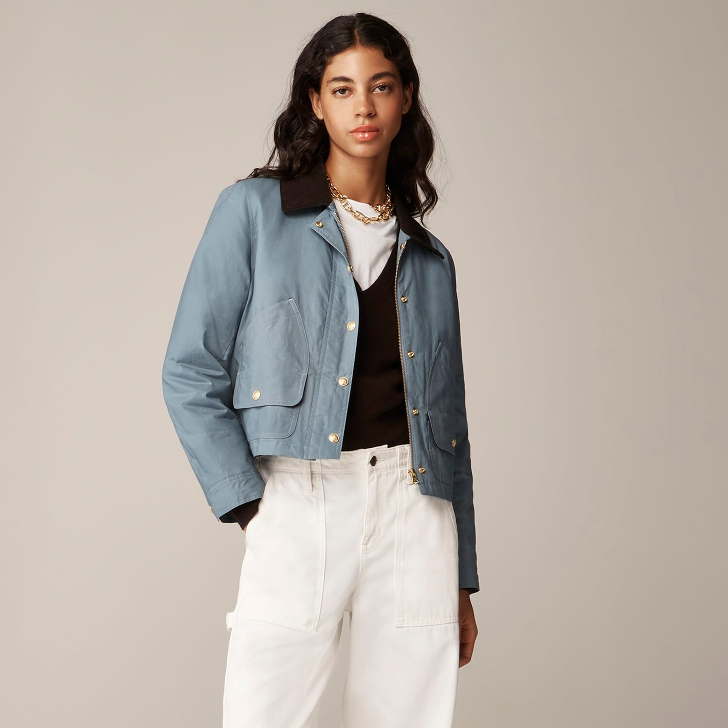 

Короткая куртка из английского хлопка рипстоп J.Crew, голубой