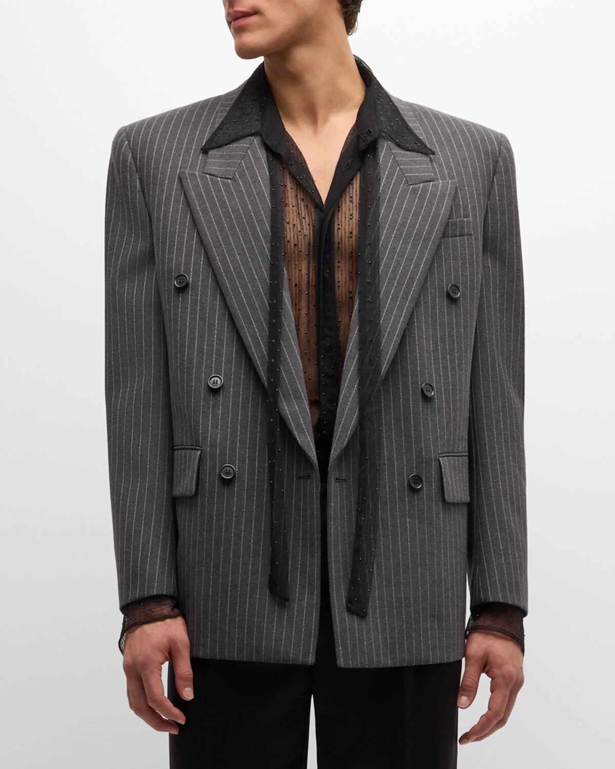 

Мужское двубортное спортивное пальто в тонкую полоску Saint Laurent, цвет Opt.Wht