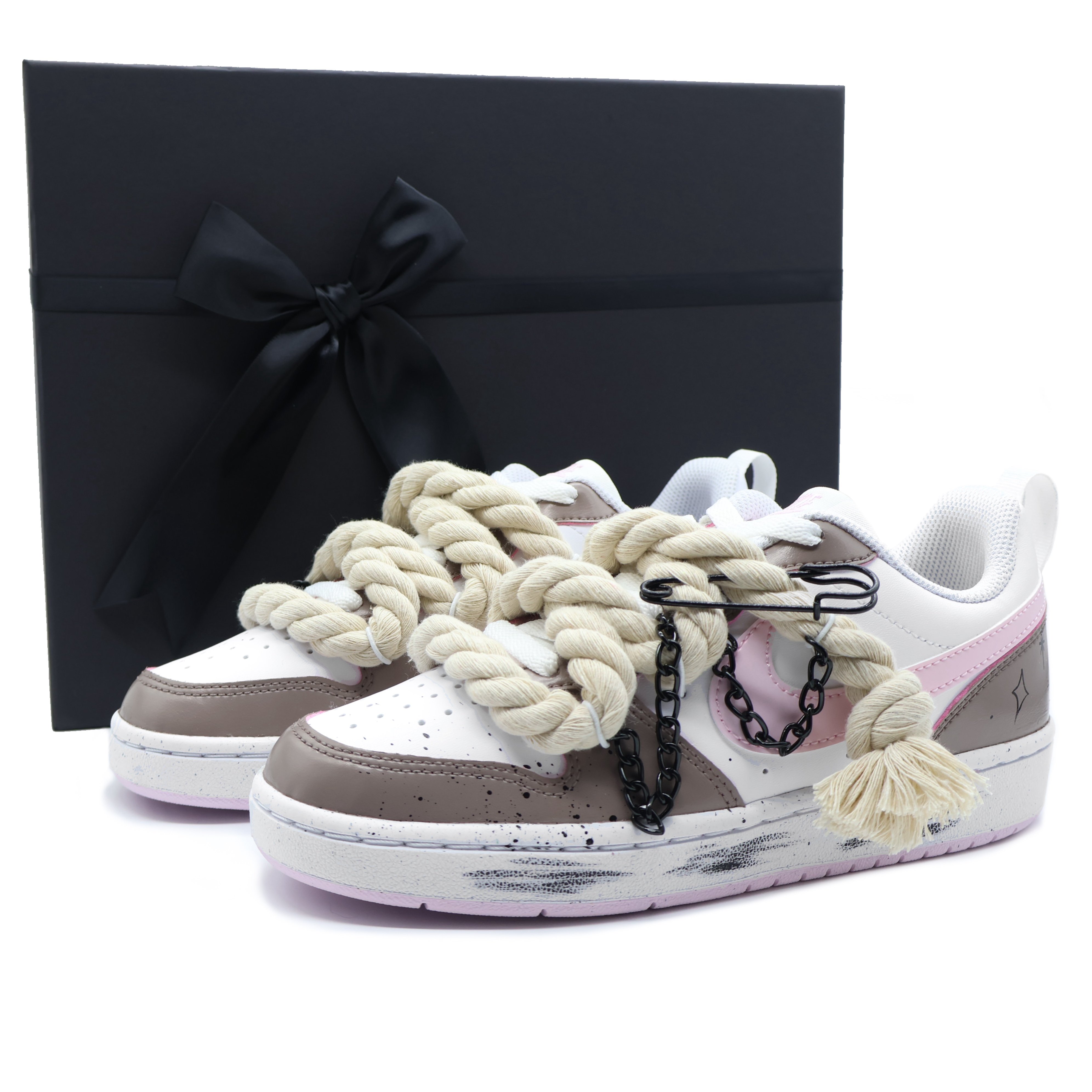 

Кроссовки Nike Court Borough Skateboarding Shoes Women's Low-top White, Pink, Brown, цвет Linen