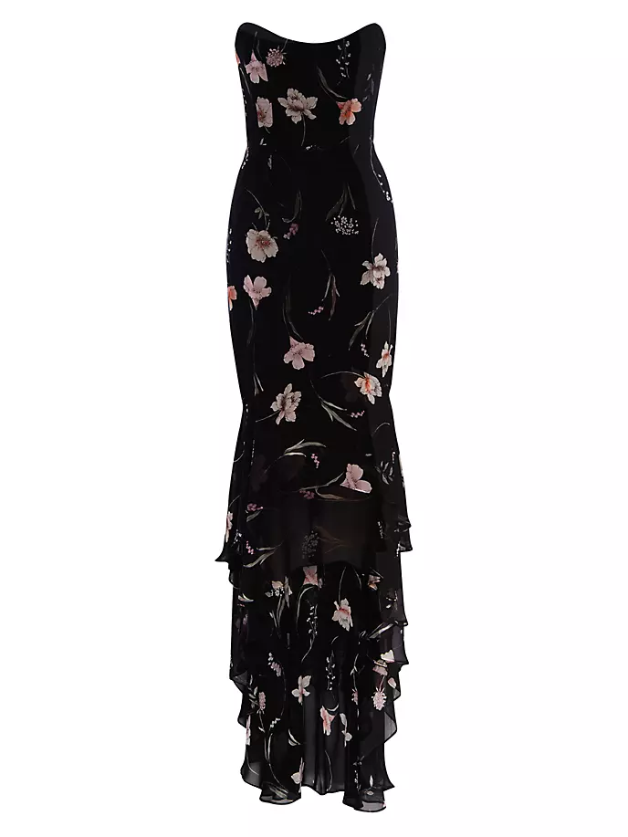 Платье Charlie без бретелек с цветочным принтом и рюшами Katie May, черный