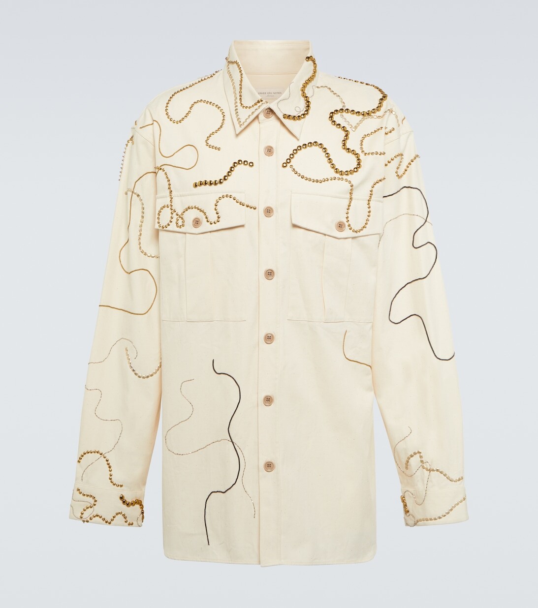 

Украшенная рубашка из хлопка Dries Van Noten, белый