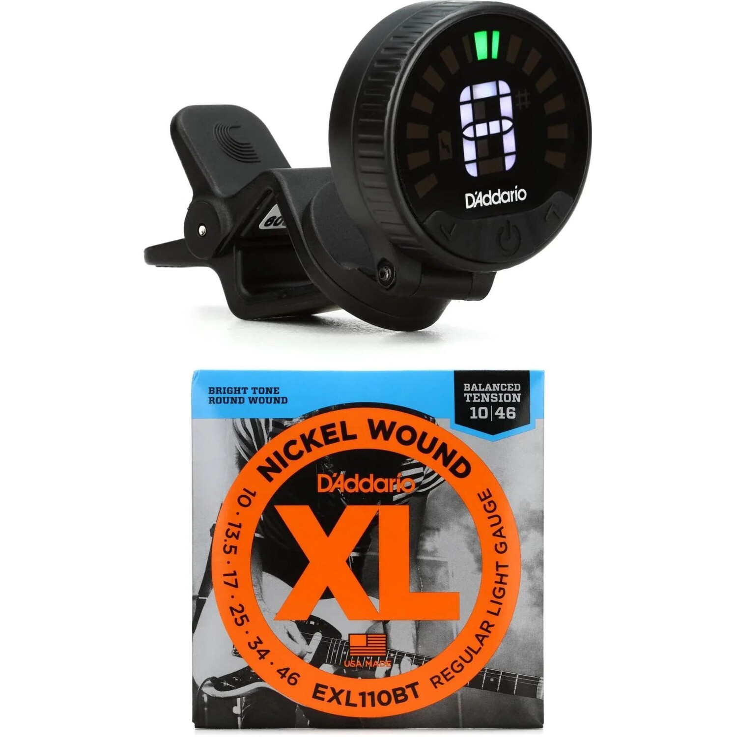 

Перезаряжаемый тюнер на головку грифа D'Addario Nexxus 360 со струнами для электрогитары EXL110BT — .010-.046, сбалансированное натяжение, стандартная легкая