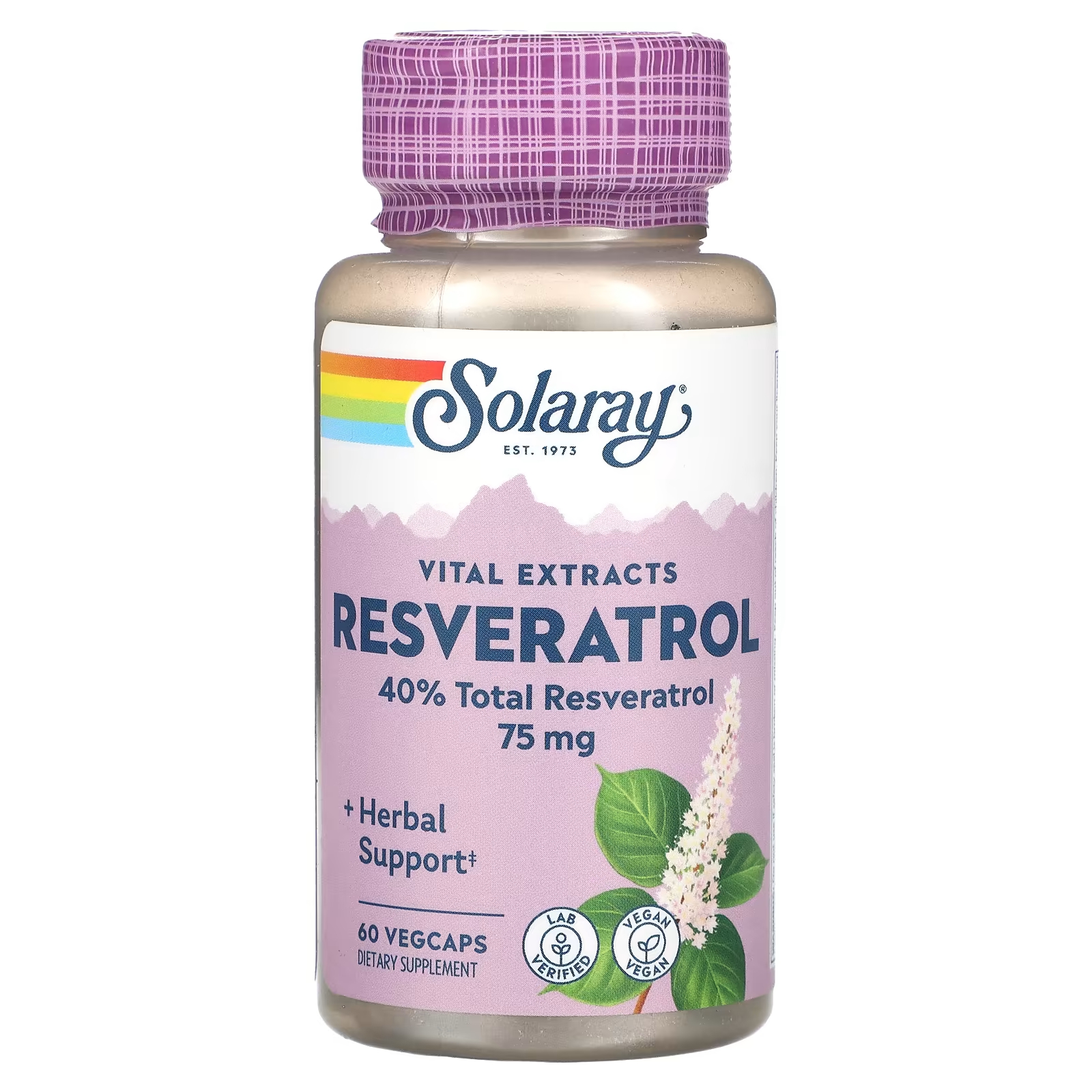 Ресвератрол Solaray Vital Extracts 75 мг, 60 растительных капсул solaray vital extracts resveratrol 75 mg 60 vegcaps