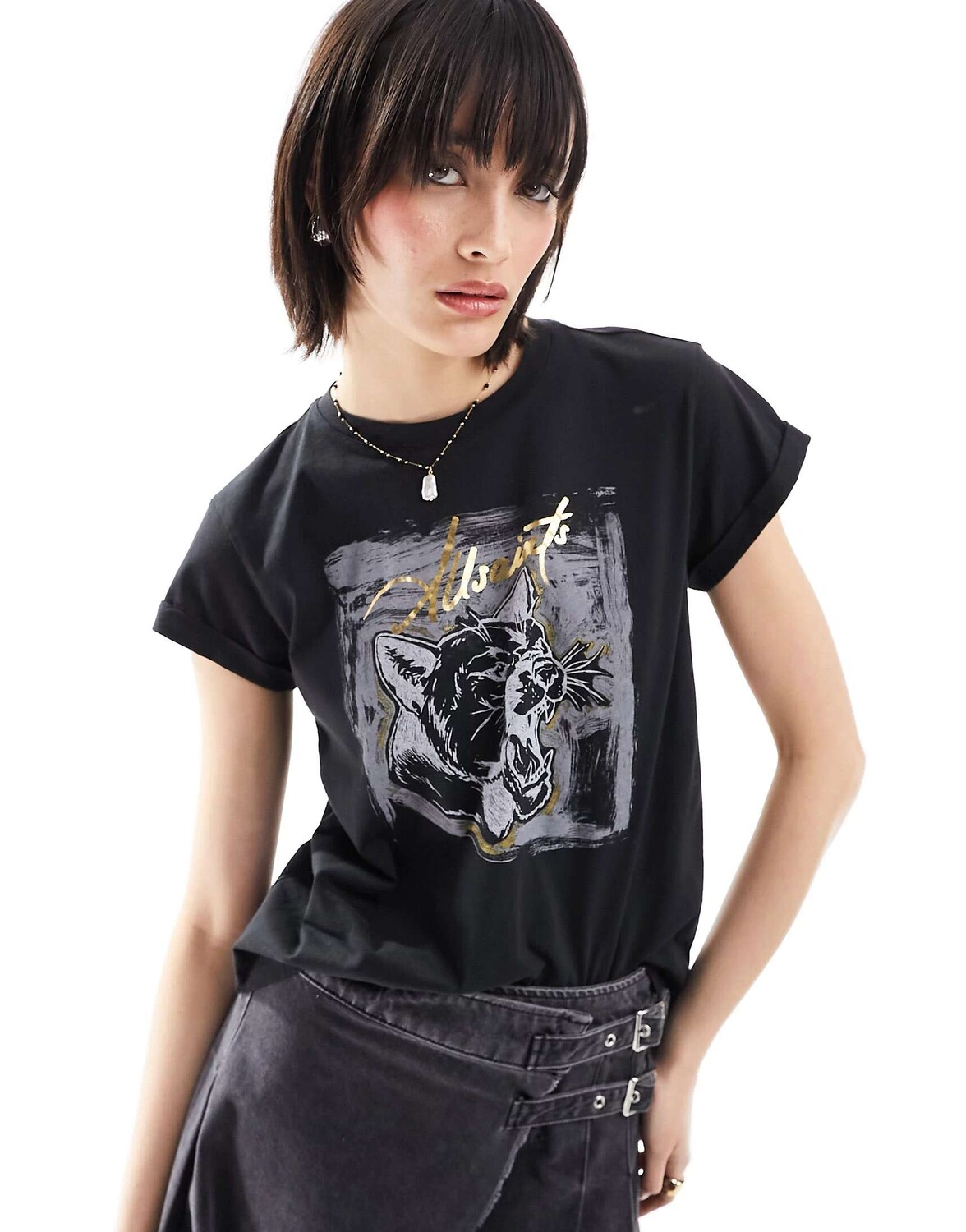

Черная футболка с рисунком AllSaints Trinity Anna