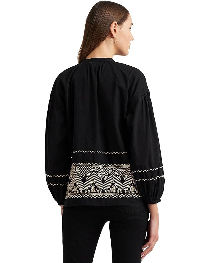 

Блуза LAUREN Ralph Lauren Embroidered Cotton Voile Blouse, цвет Black/Tan