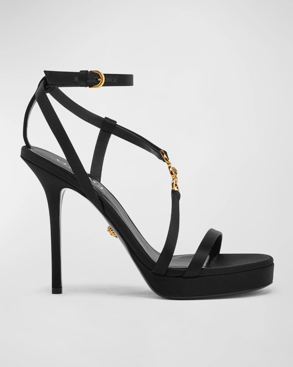 

Атласные босоножки на платформе с ремешками Medusa, цвет Black-Versace Gold