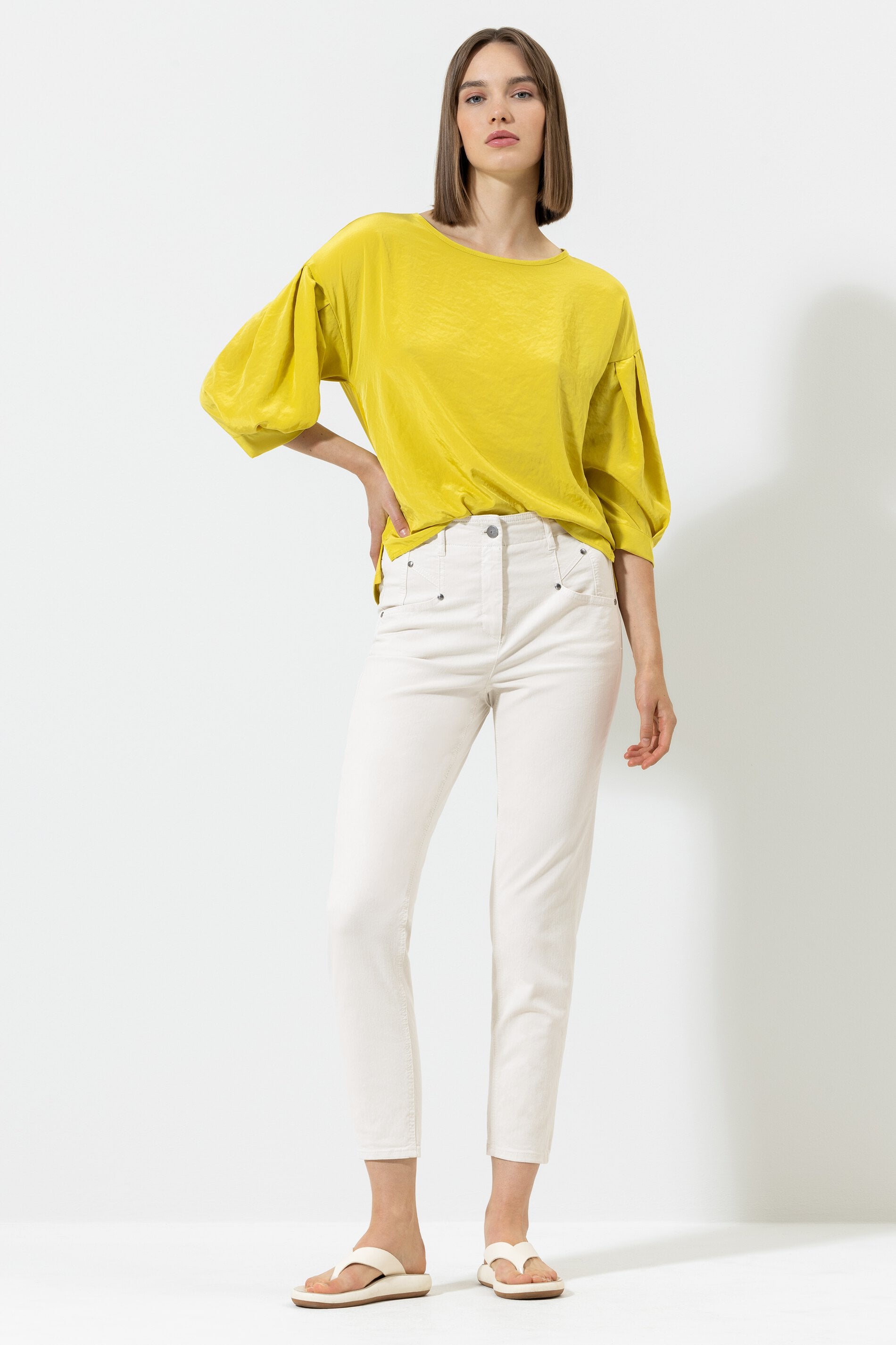 цена Блузка-рубашка с трикотажной нашивкой LUISA CERANO, цвет acid yellow
