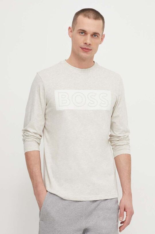

Хлопковый топ с длинными рукавами Boss Green, серый