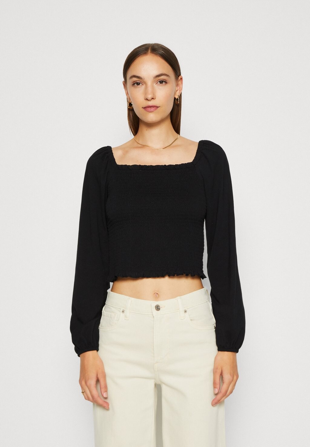 

Топ с длинными рукавами SMOCKED CROP GAP, черный