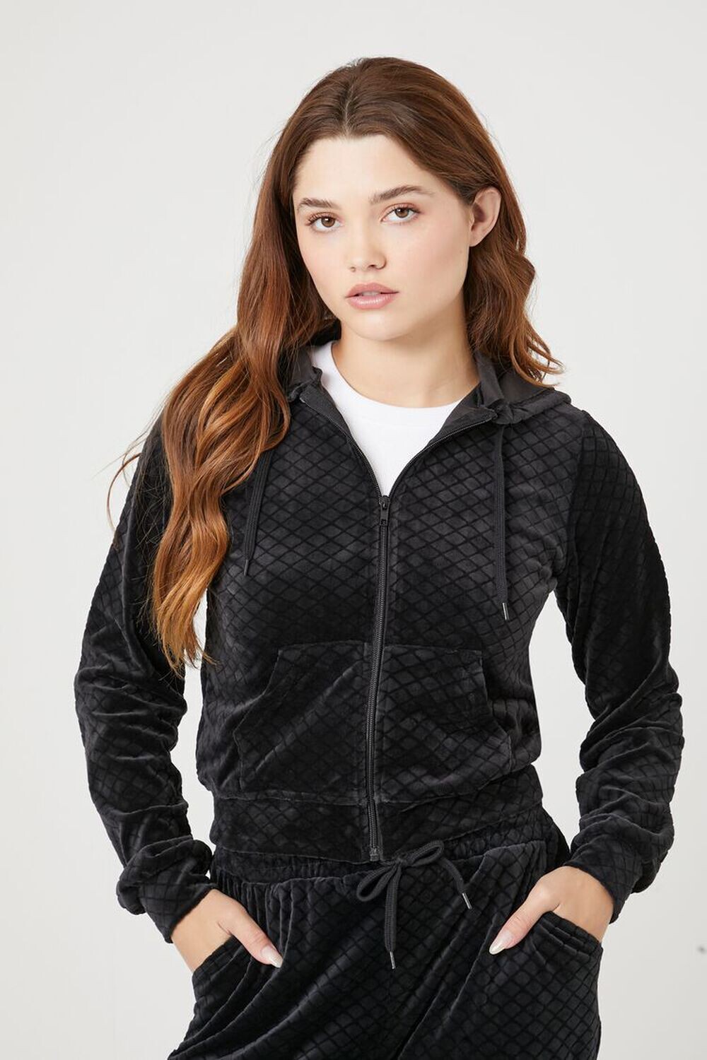 

Велюровая толстовка на молнии с решеткой Forever 21, черный