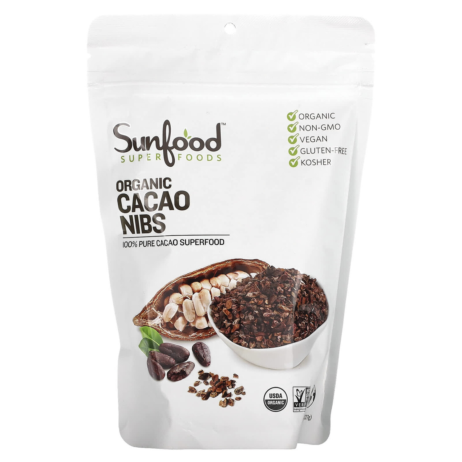 

Дробленые шоколадные какао-бобы, 227 г (8 унций), Sunfood