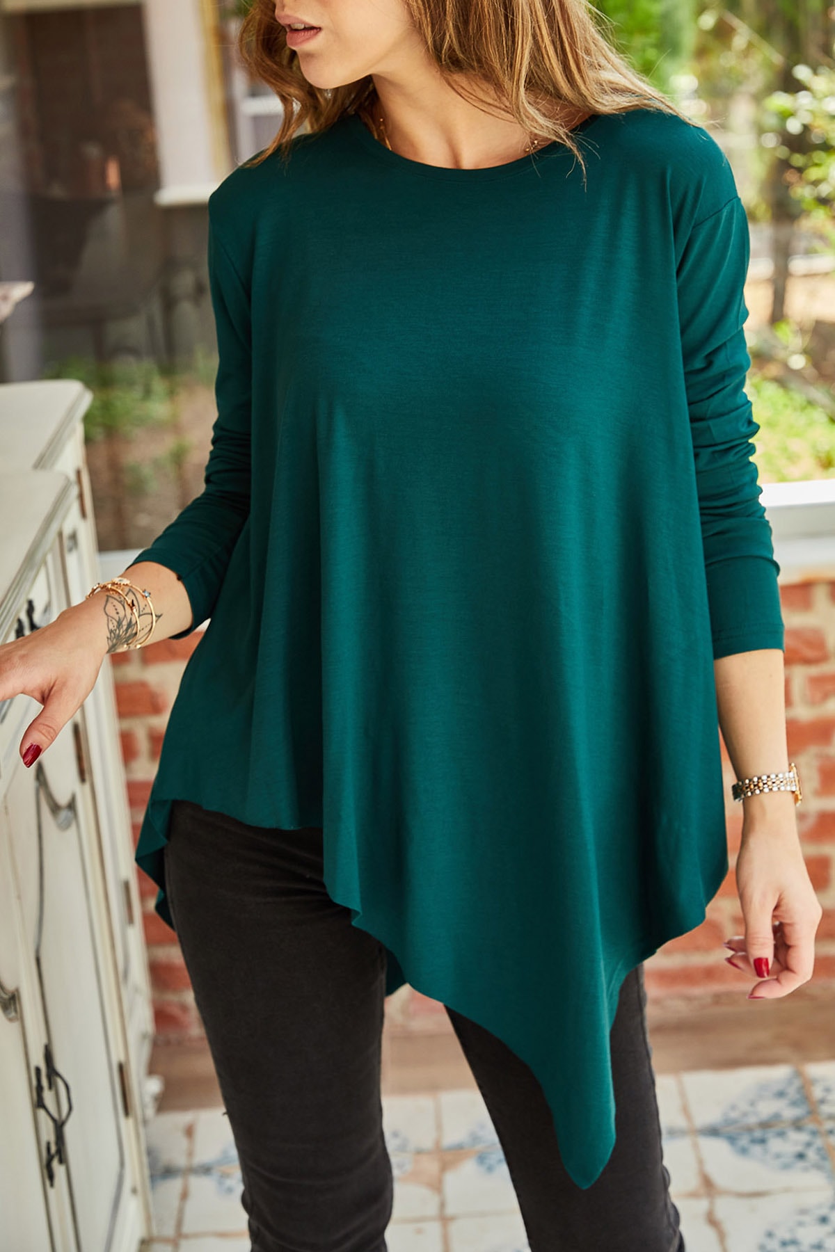 Женская асимметричная блузка из вискозы XHAN, зеленый