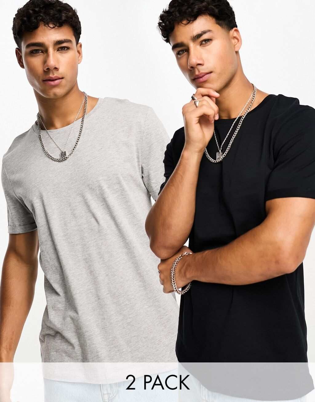 

Комплект из двух футболок с закатанными рукавами ASOS DESIGN