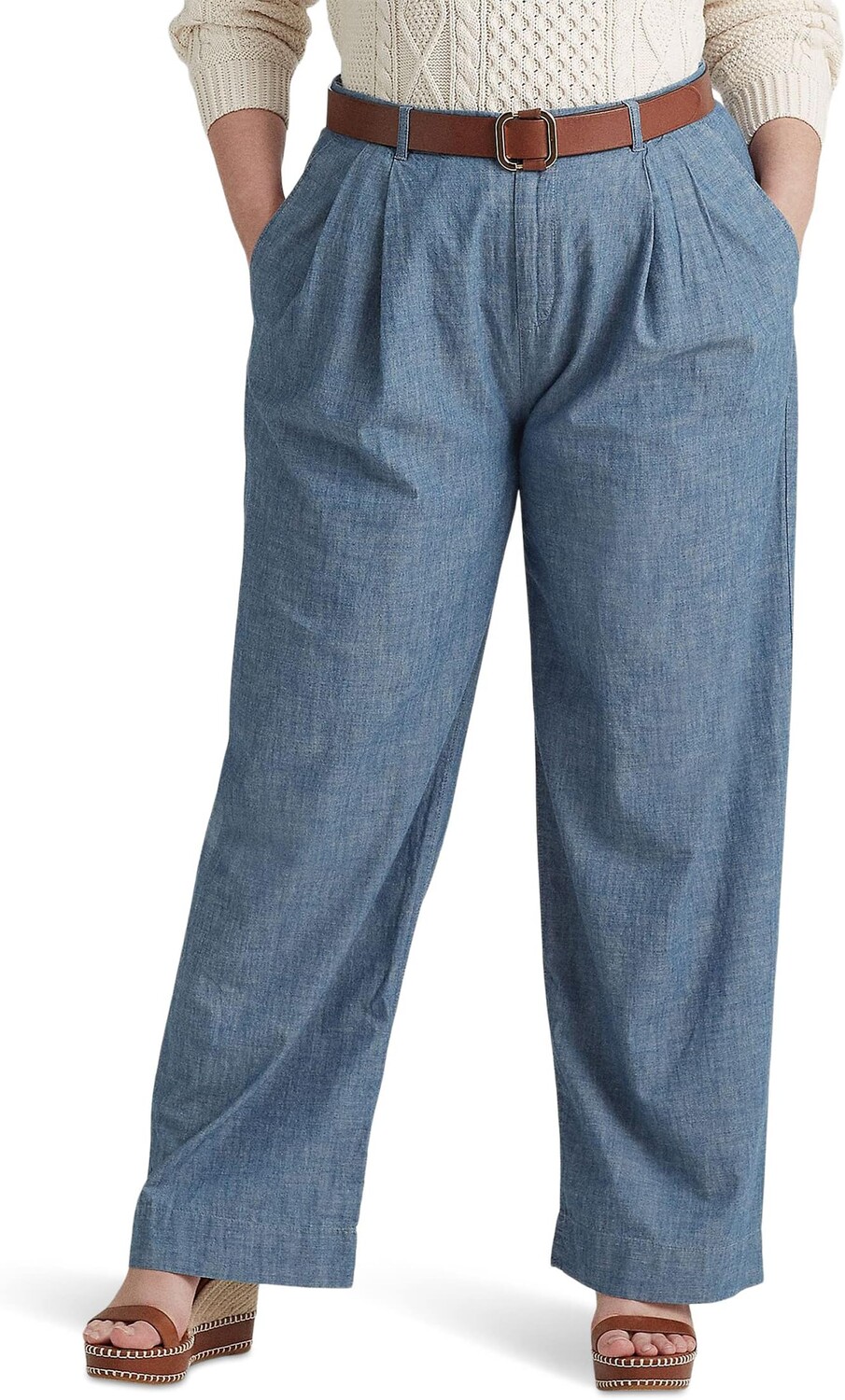 

Широкие брюки из шамбре со складками больших размеров LAUREN Ralph Lauren, цвет Beryl Blue Wash