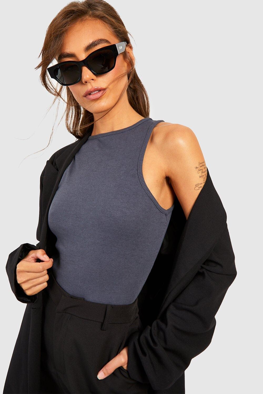 

Боди basic rib racer neck Boohoo, стальной