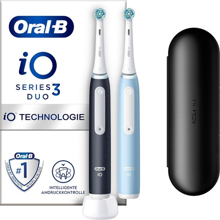 

Электрическая зубная щетка Oral-B iO Series 3 с 2 насадками и 3 режимами чистки — матовый черный/голубой лед