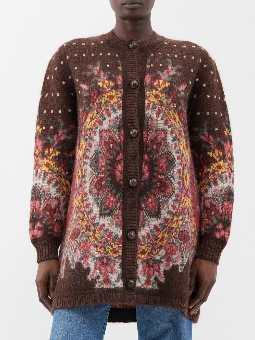 

Кардиган из жаккарда с пейсли и мохером Etro, коричневый