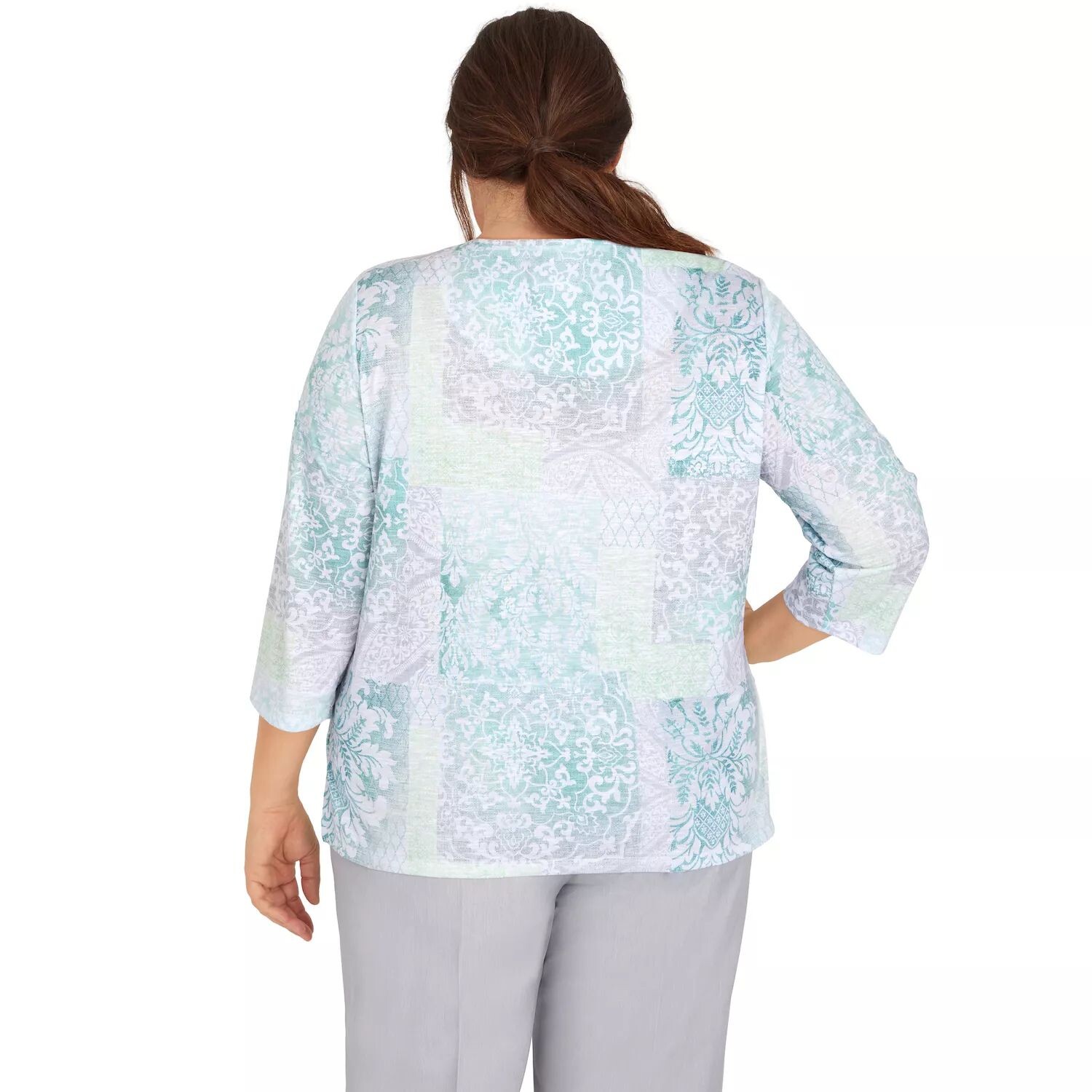 

Плюс размер Alfred Dunner Lady Like Scroll Лоскутный вязаный топ Alfred Dunner