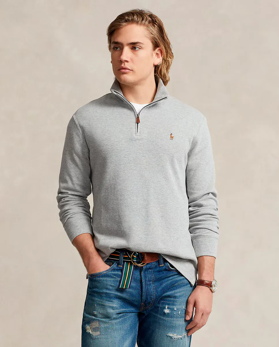 

Мужской хлопковый свитер с высоким воротником и застежкой-молнией Polo Ralph Lauren, серый