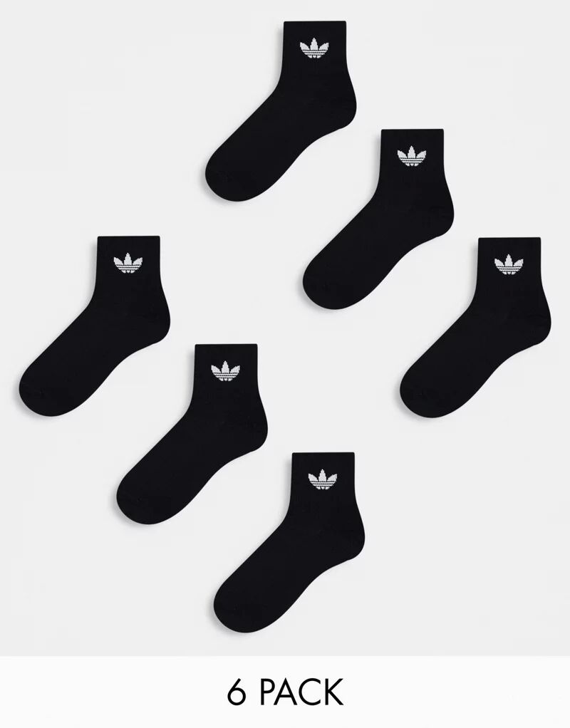 Набор из 6 черных носков с логотипом в виде трилистника adidas Originals