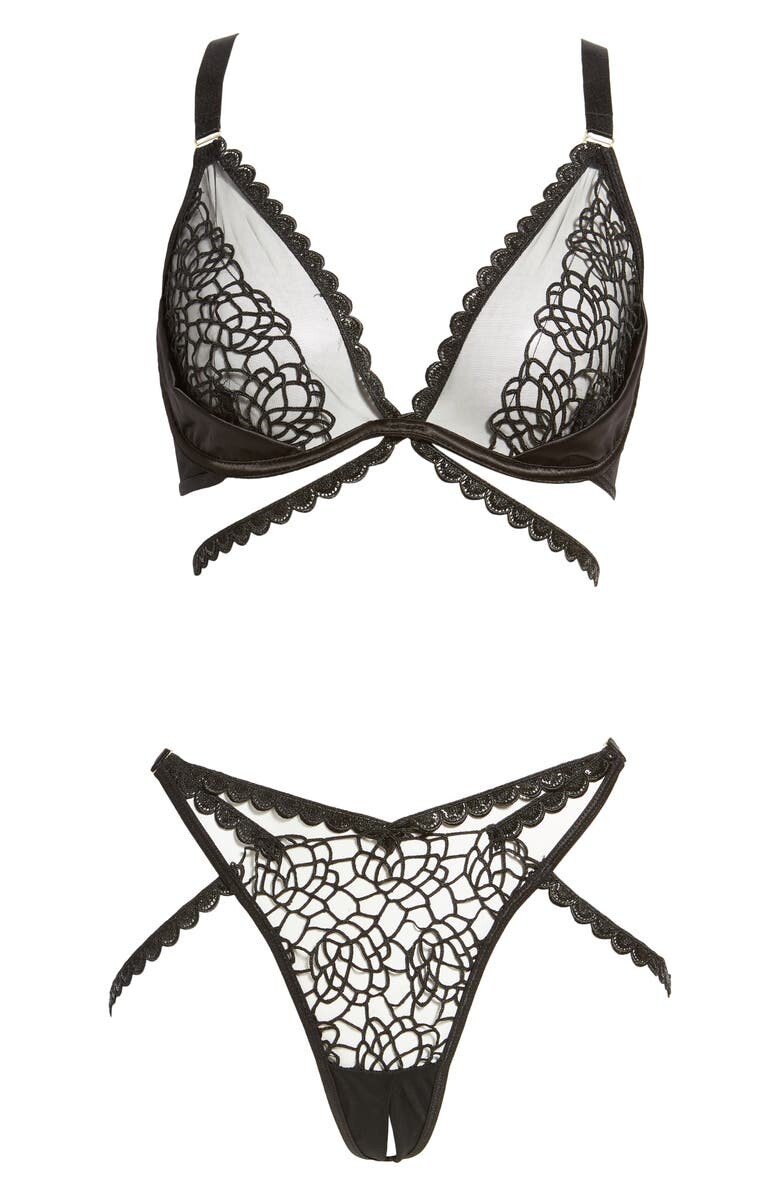 

Комплект бюстгальтера и стрингов Nya с кружевом и сеткой без косточек ANN SUMMERS, черный