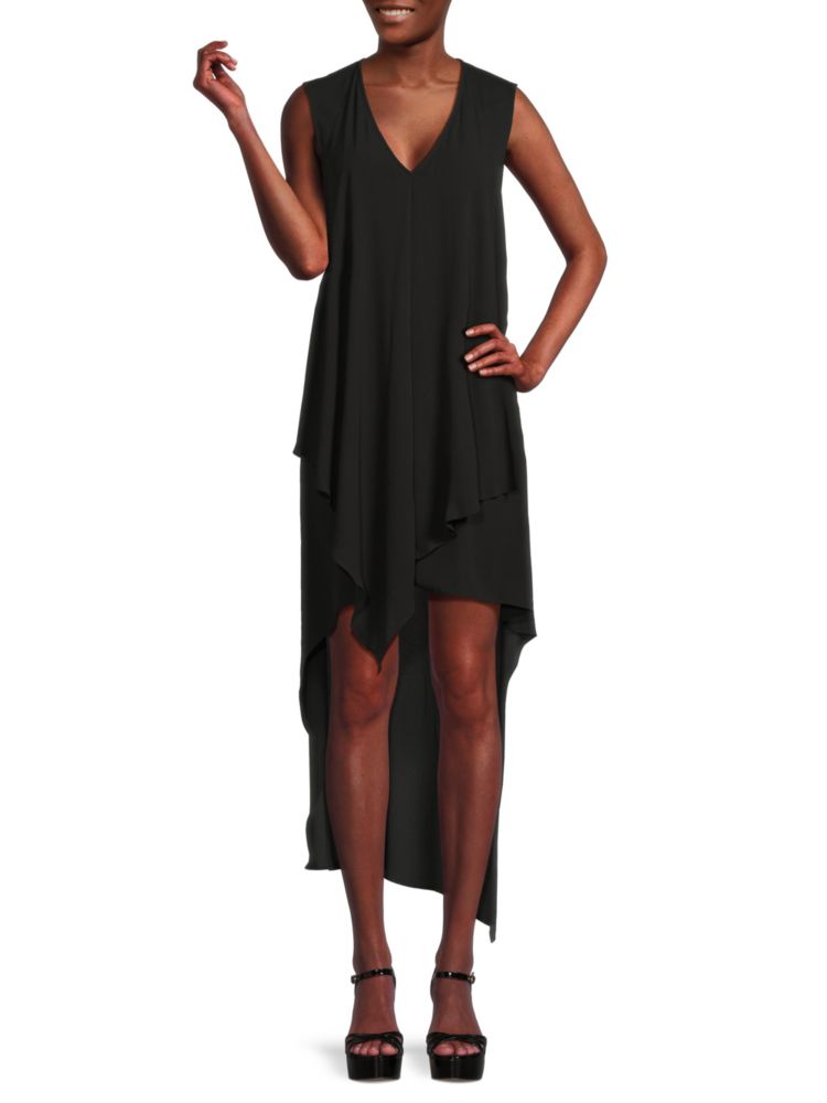 цена Платье Tara Cascade с высоким и низким вырезом Bcbgmaxazria, черный
