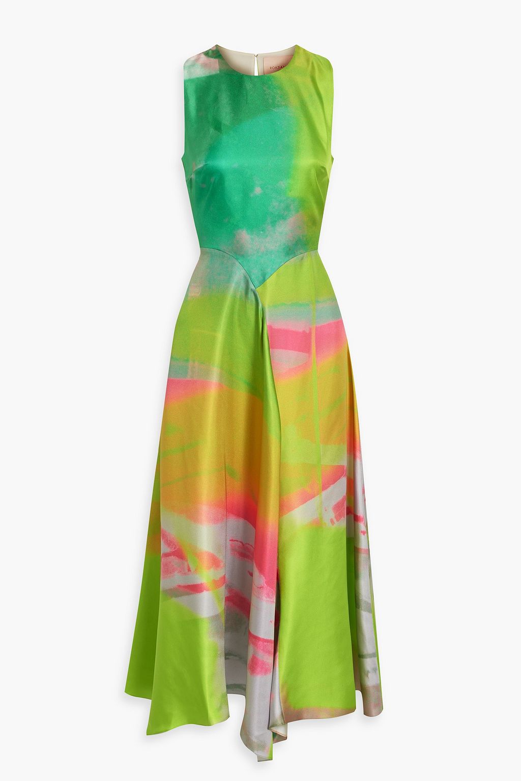 Платье миди из шелкового атласа с принтом ROKSANDA, зеленый