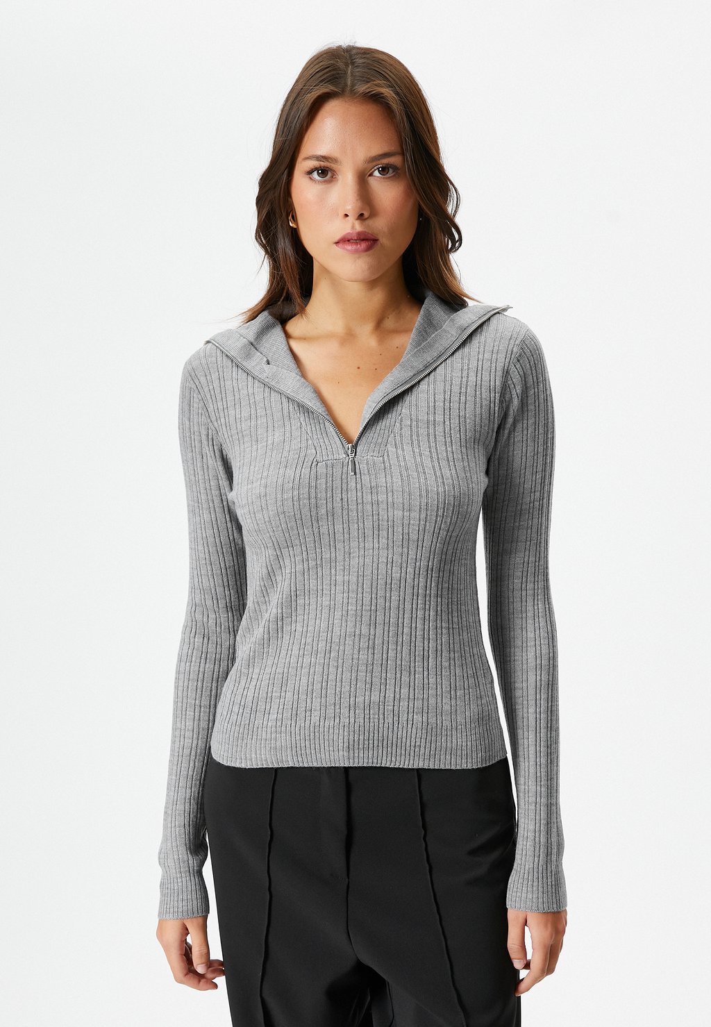 Вязаный свитер HALF ZIPPER DETAIL Koton, цвет grey