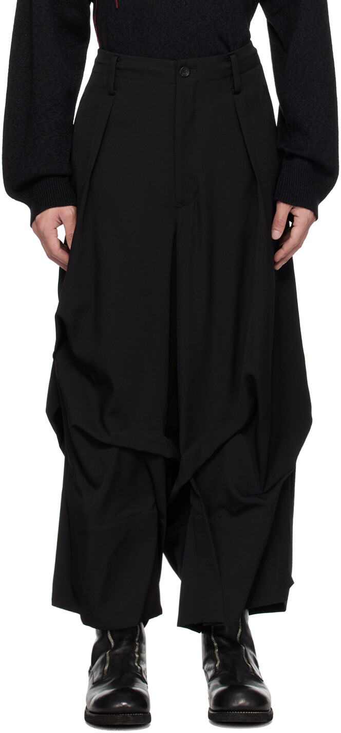 

Черные брюки со складками Yohji Yamamoto, Черный