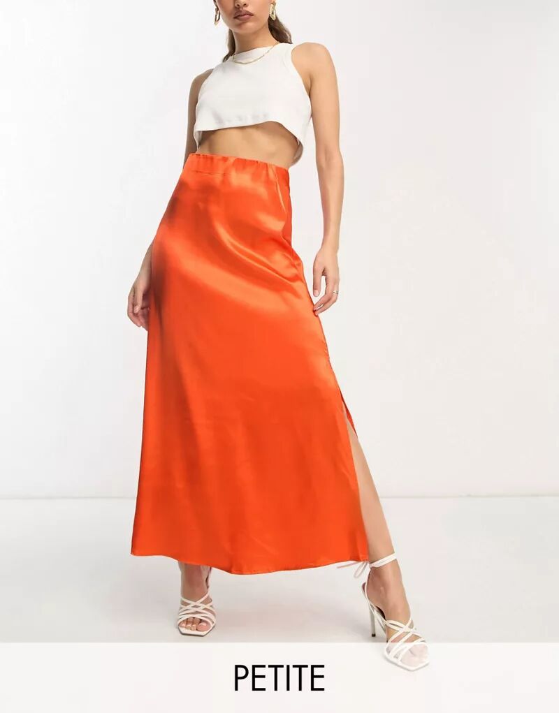 Оранжевая атласная юбка миди Vila Petite