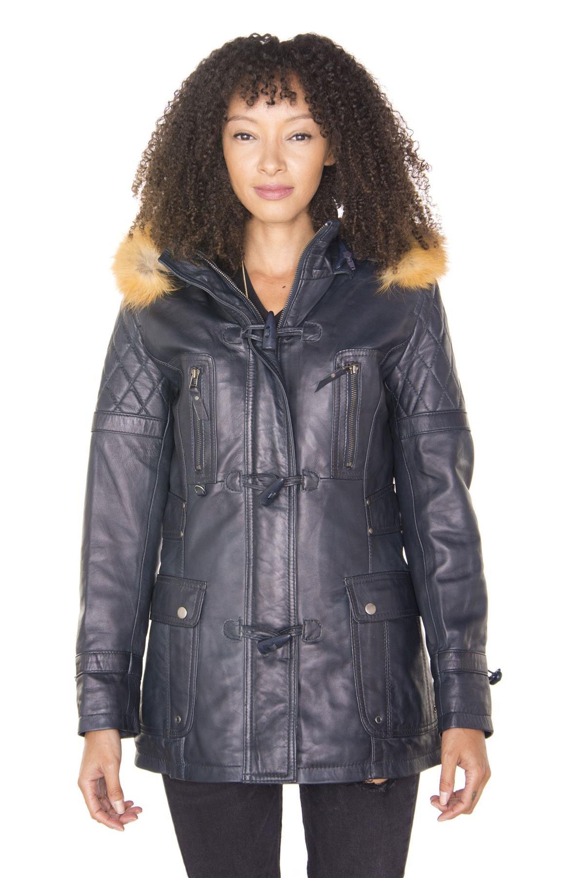 цена Стеганая кожаная куртка-парка-Брюссель Infinity Leather, темно-синий