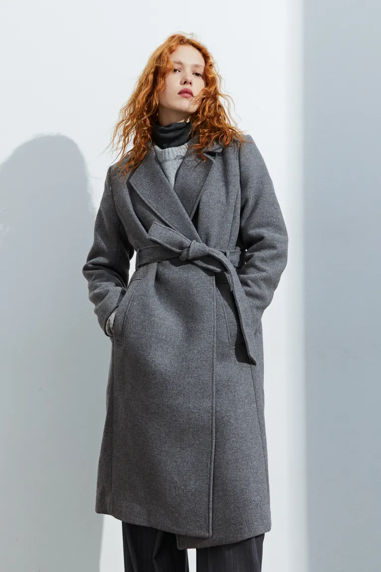 

Пальто с поясом H&M, серый