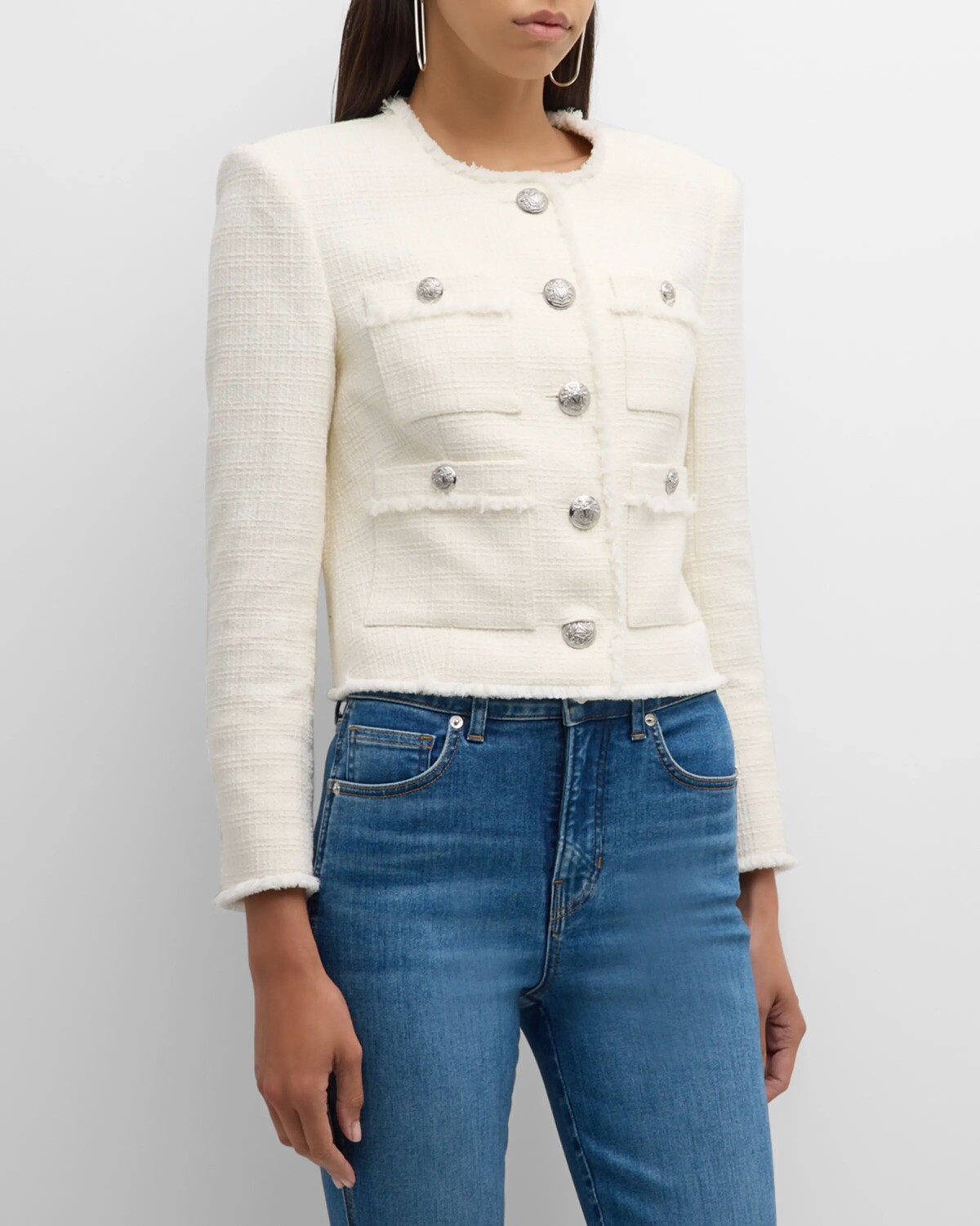 

Твидовый жакет Olbia с бахромой Veronica Beard, цвет Off White