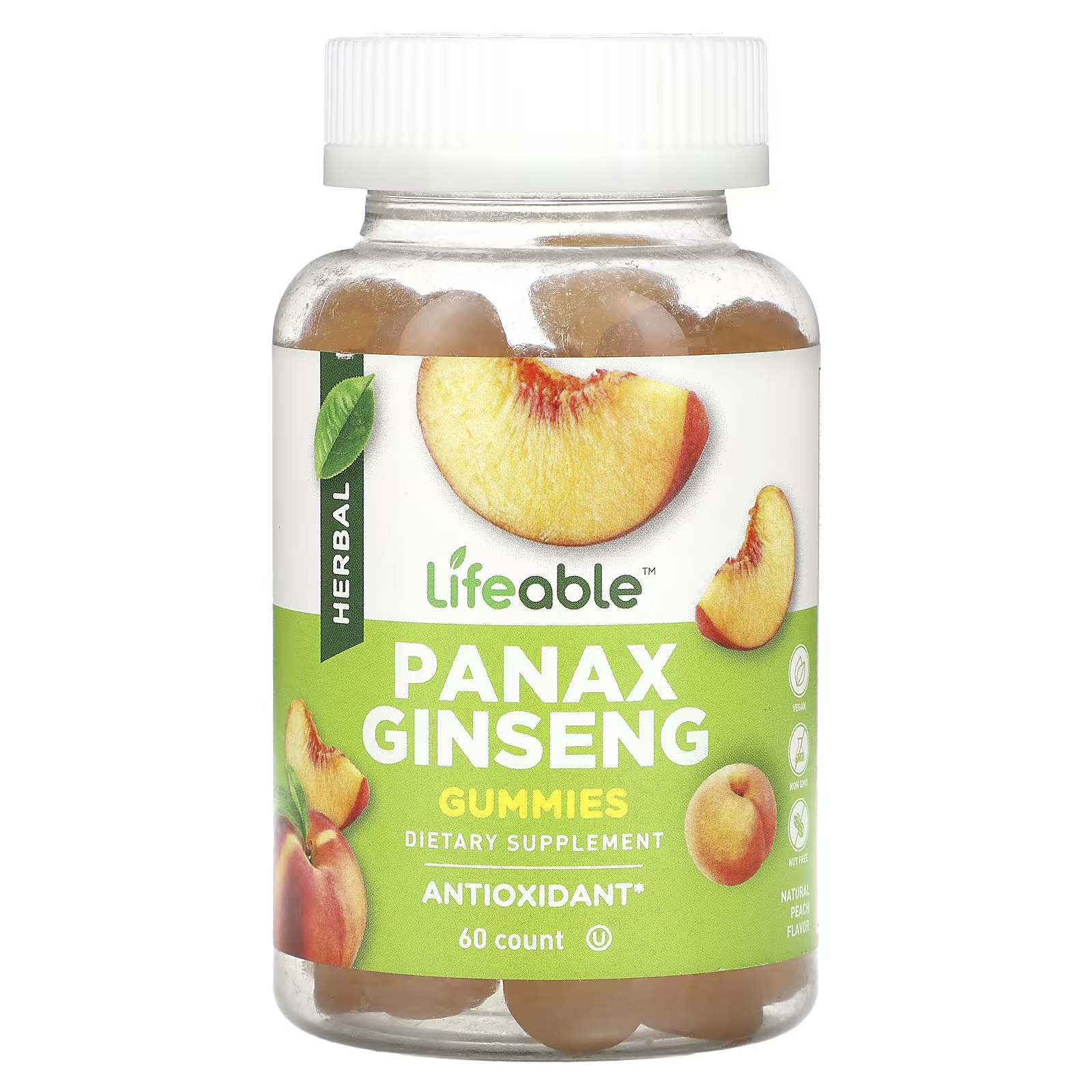 Пищевая добавка Lifeable Panax Ginseng Gummies натуральный персик, 60 жевательных конфет