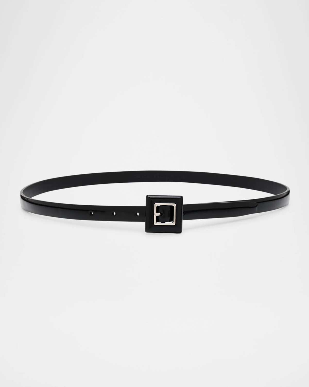 

Тонкий кожаный ремень с квадратной пряжкой Saint Laurent, черный