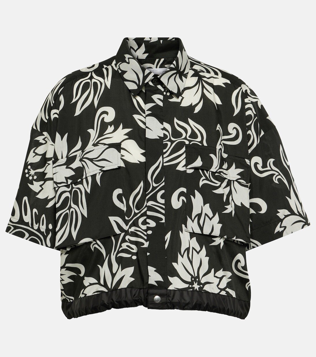 

Укороченная рубашка с цветочным принтом Sacai, черный