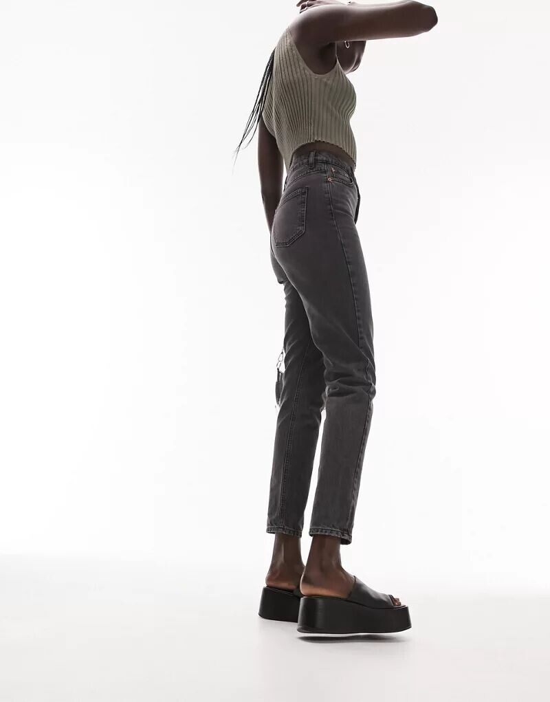 

Черные стираные джинсы Topshop Mom