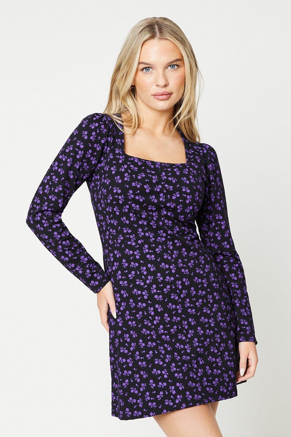 

Мини-платье Petite Ditsy с квадратным вырезом Dorothy Perkins, черный